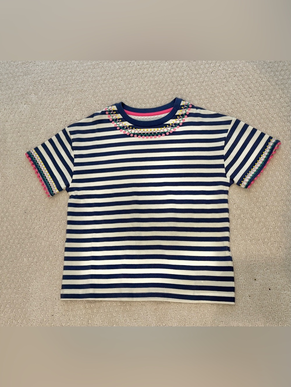 NWOT Mini Boden Size 7/8 Embroidered Pom Tee